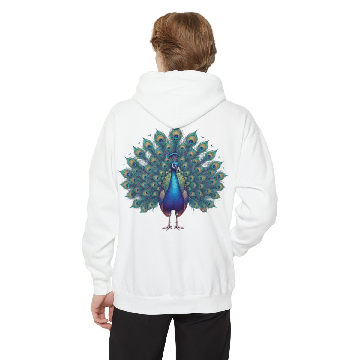 Color: White | Hippy Peacock Garment-Dyed Hoodie