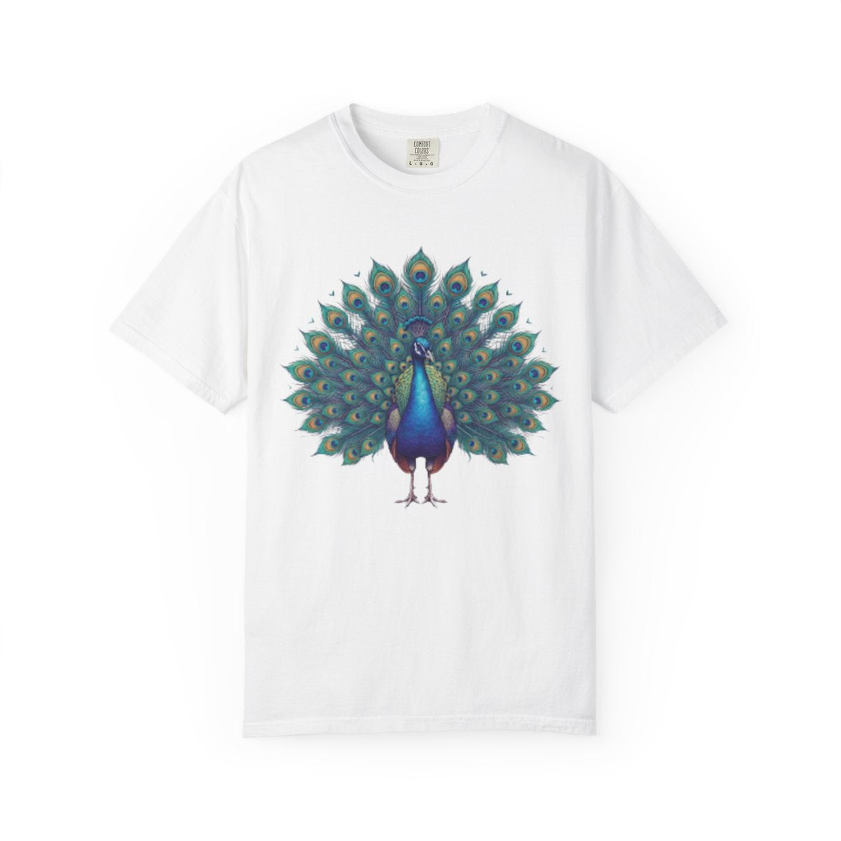 Color: White | Hippy Peacock Unisex Garment-Dyed Tee