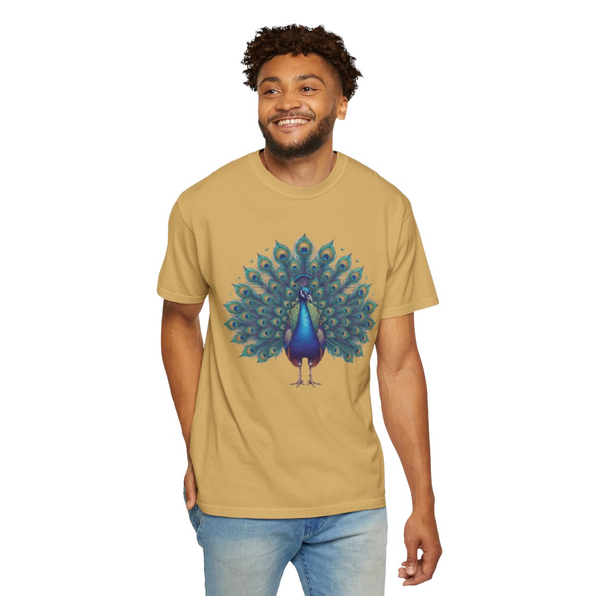Color: Mustard | Hippy Peacock Unisex Garment-Dyed Tee
