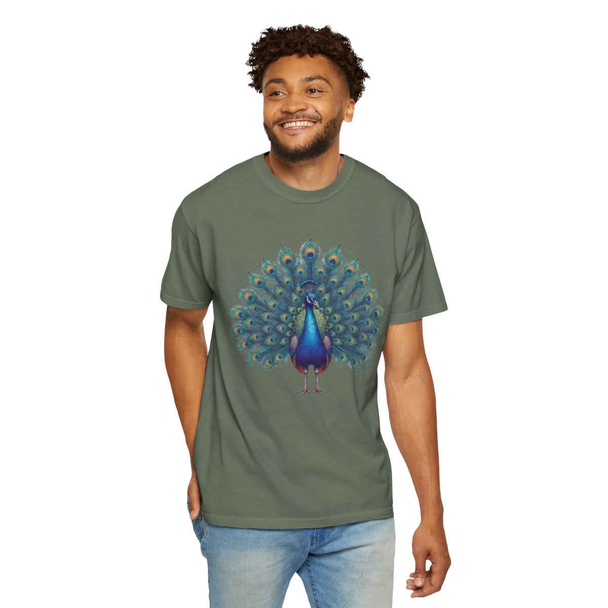 Color: Moss | Hippy Peacock Unisex Garment-Dyed Tee