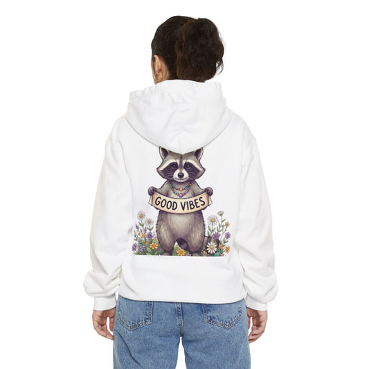 Color: White | Hippy Raccoon Garment-Dyed Hoodie