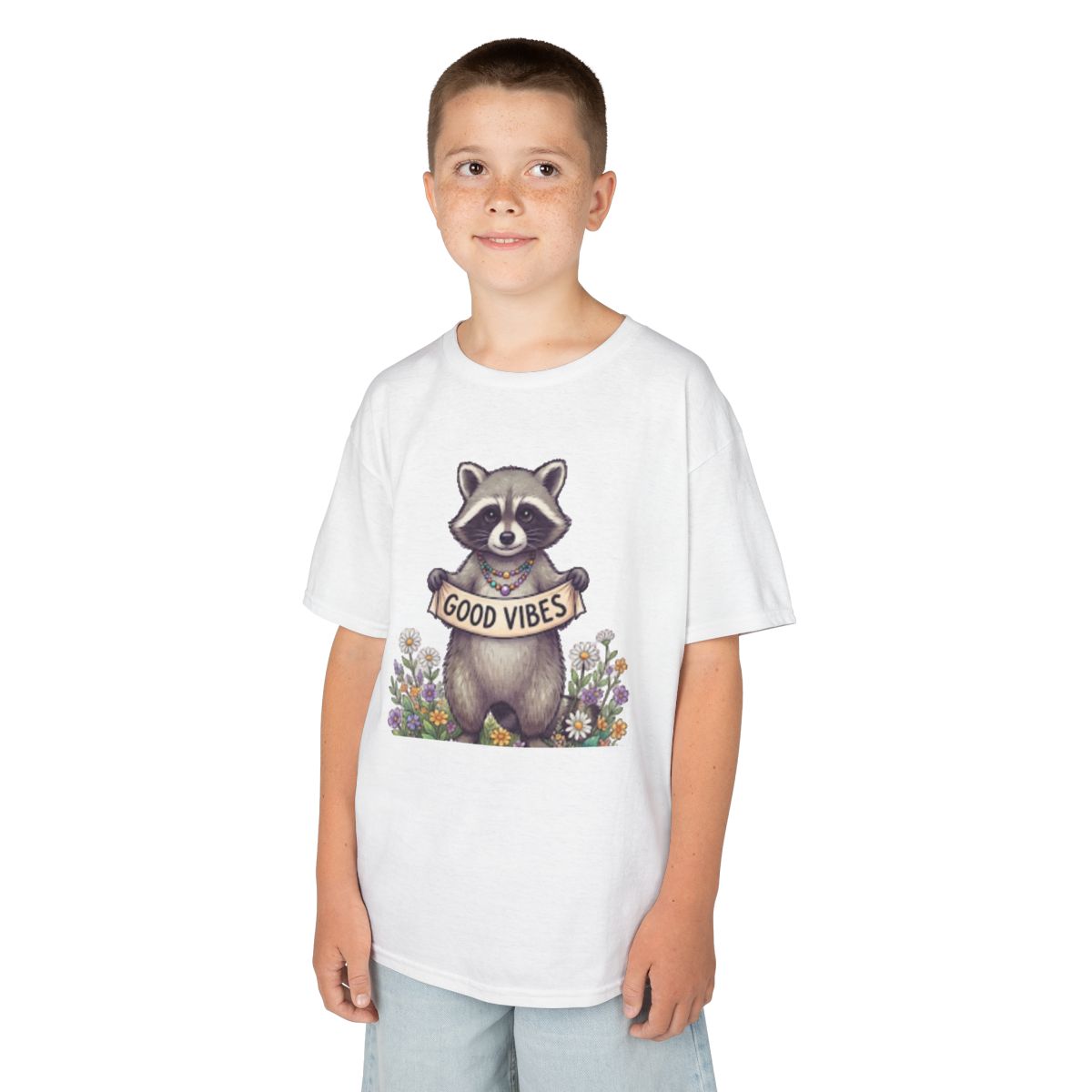 Color: White | Hippy Raccoon Kids Tee
