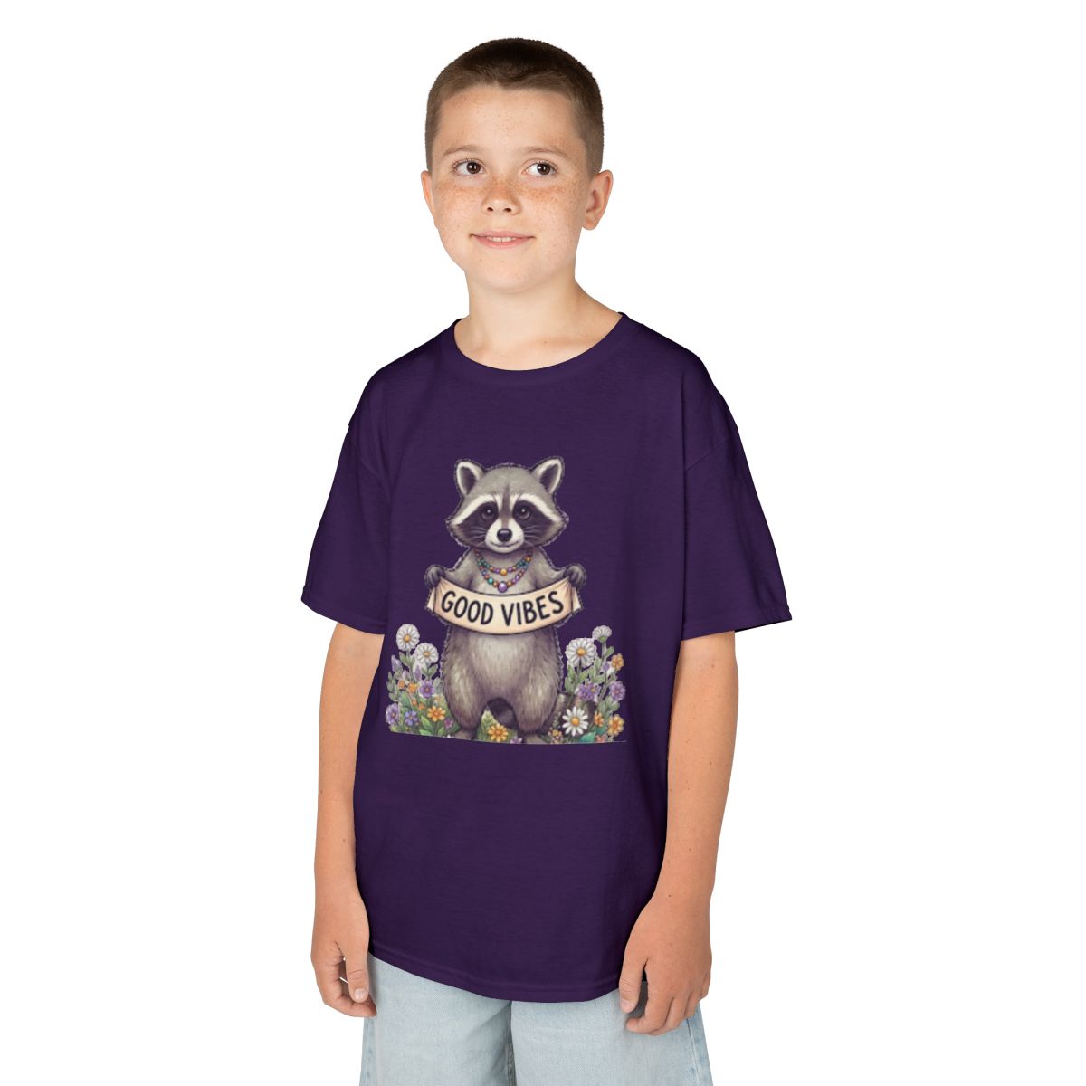 Color: Purple | Hippy Raccoon Kids Tee