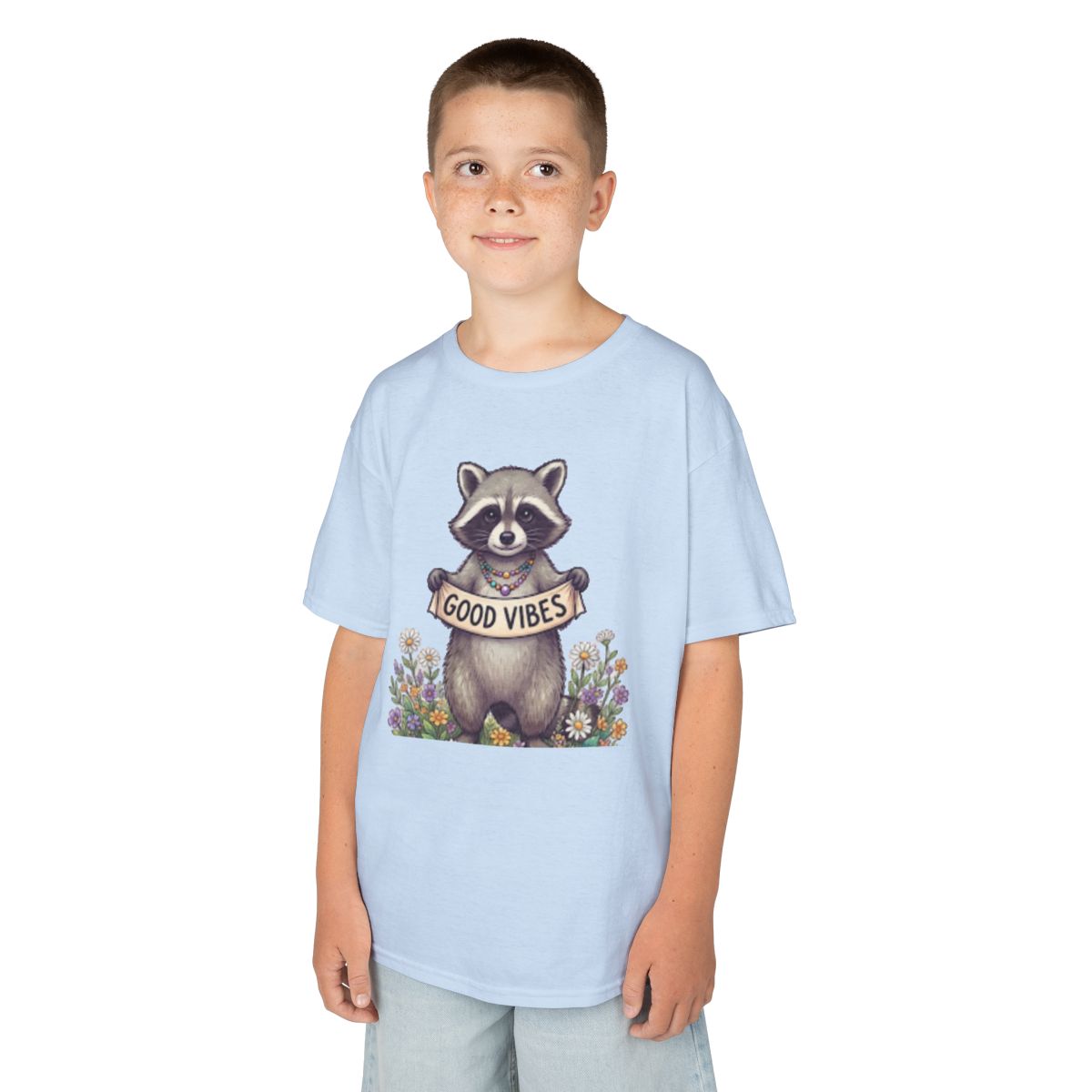 Color: Light Blue | Hippy Raccoon Kids Tee