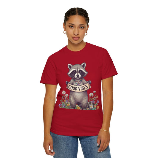 Color: Red | Hippy Raccoon Unisex Garment-Dyed Tee