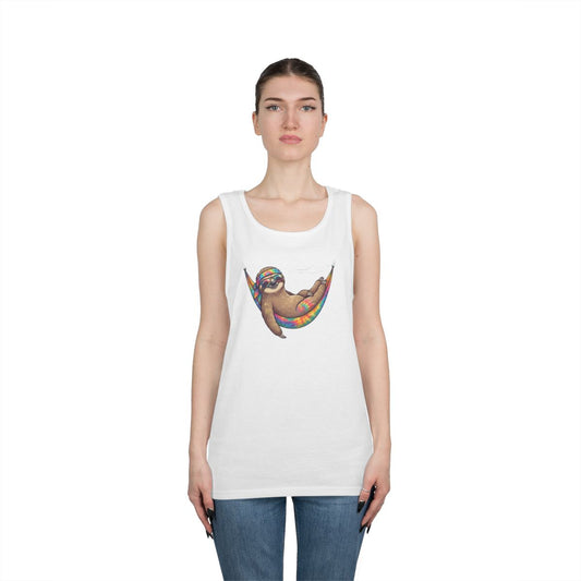 Color: White | Hippy Sloth Tank Top