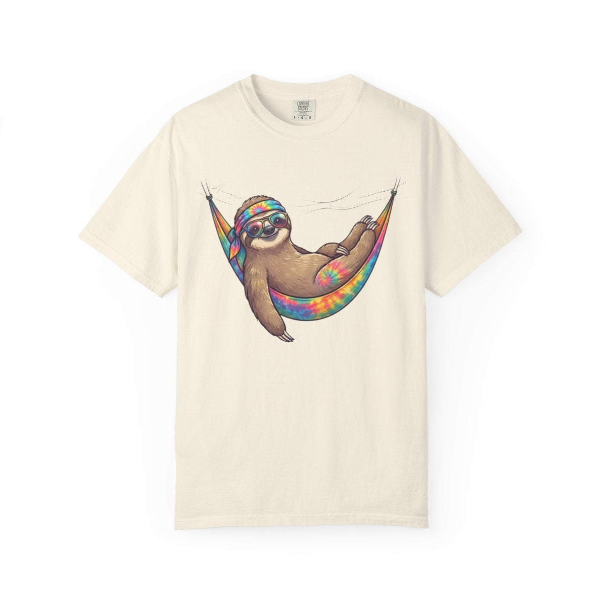 Color: Ivory | Hippy Sloth Unisex Garment-Dyed Tee