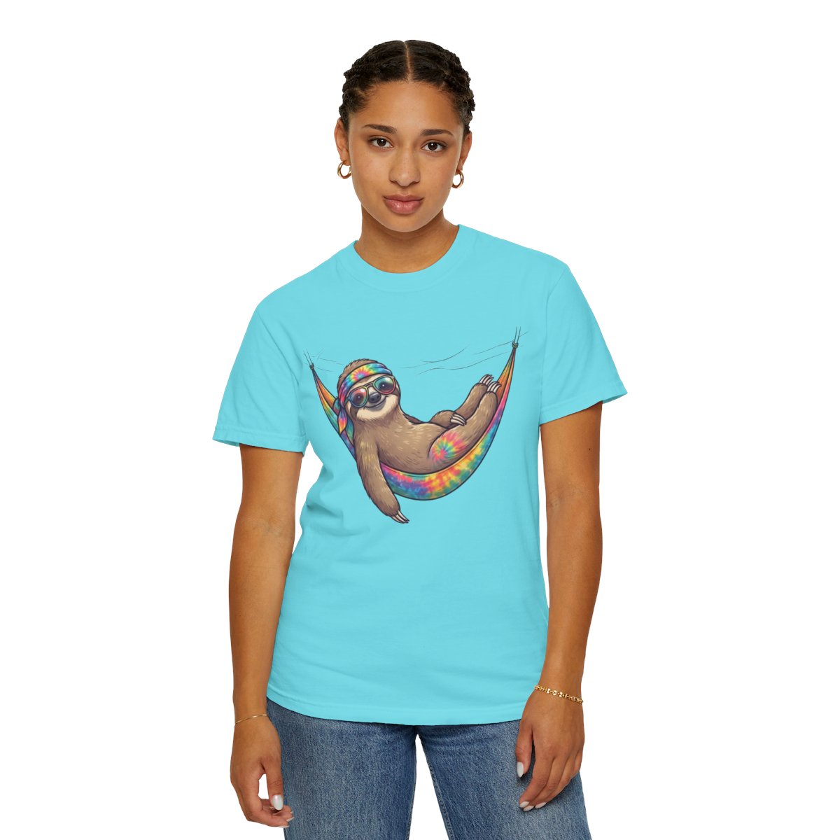Color: Lagoon Blue | Hippy Sloth Unisex Garment-Dyed Tee