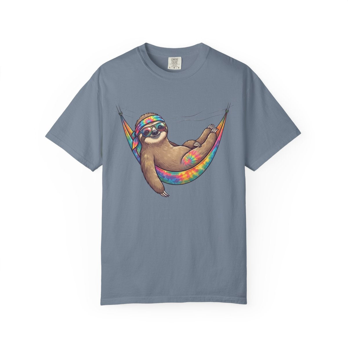 Color: Blue Jean | Hippy Sloth Unisex Garment-Dyed Tee