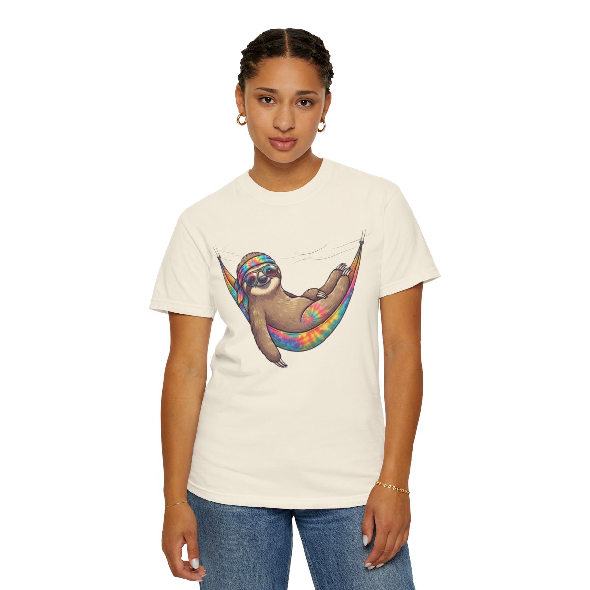 Color: Ivory | Hippy Sloth Unisex Garment-Dyed Tee