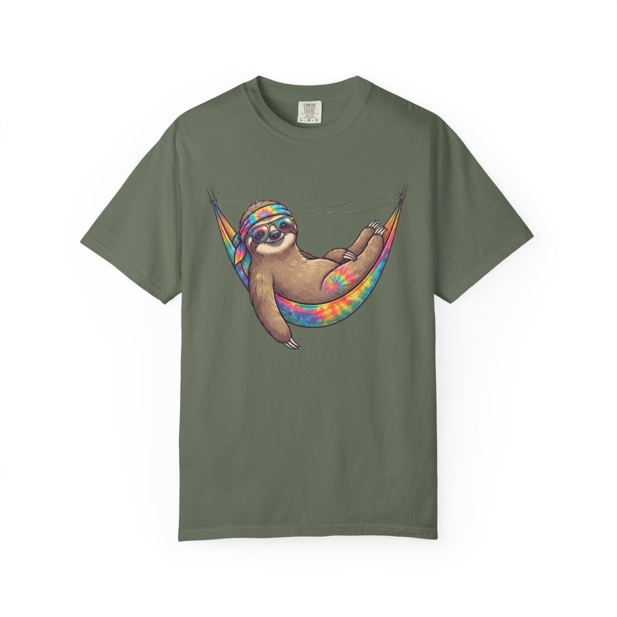 Color: Moss | Hippy Sloth Unisex Garment-Dyed Tee