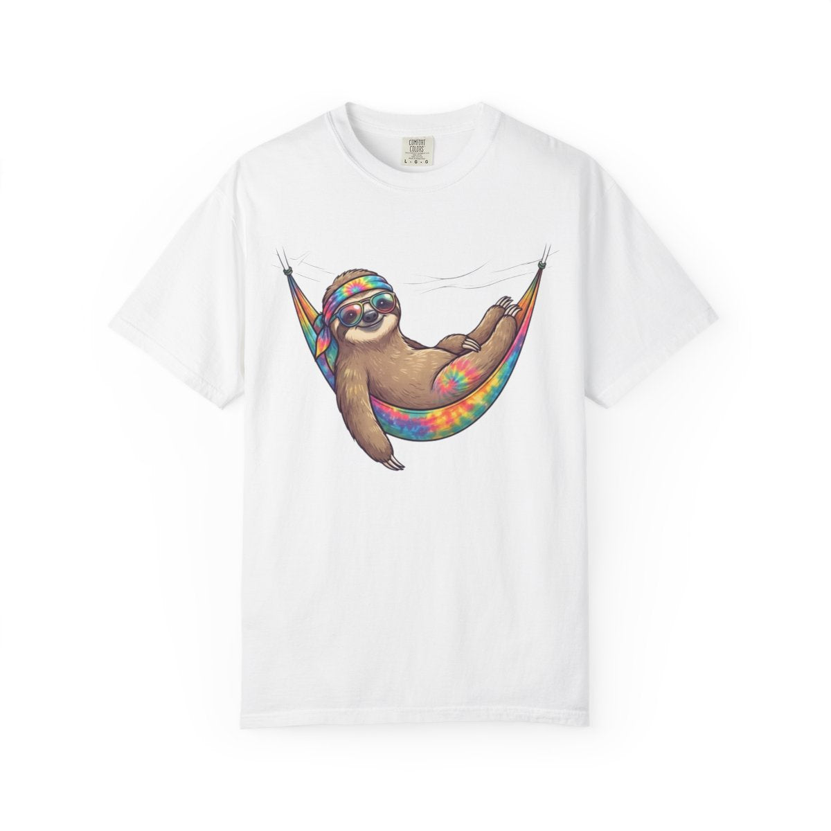 Color: White | Hippy Sloth Unisex Garment-Dyed Tee