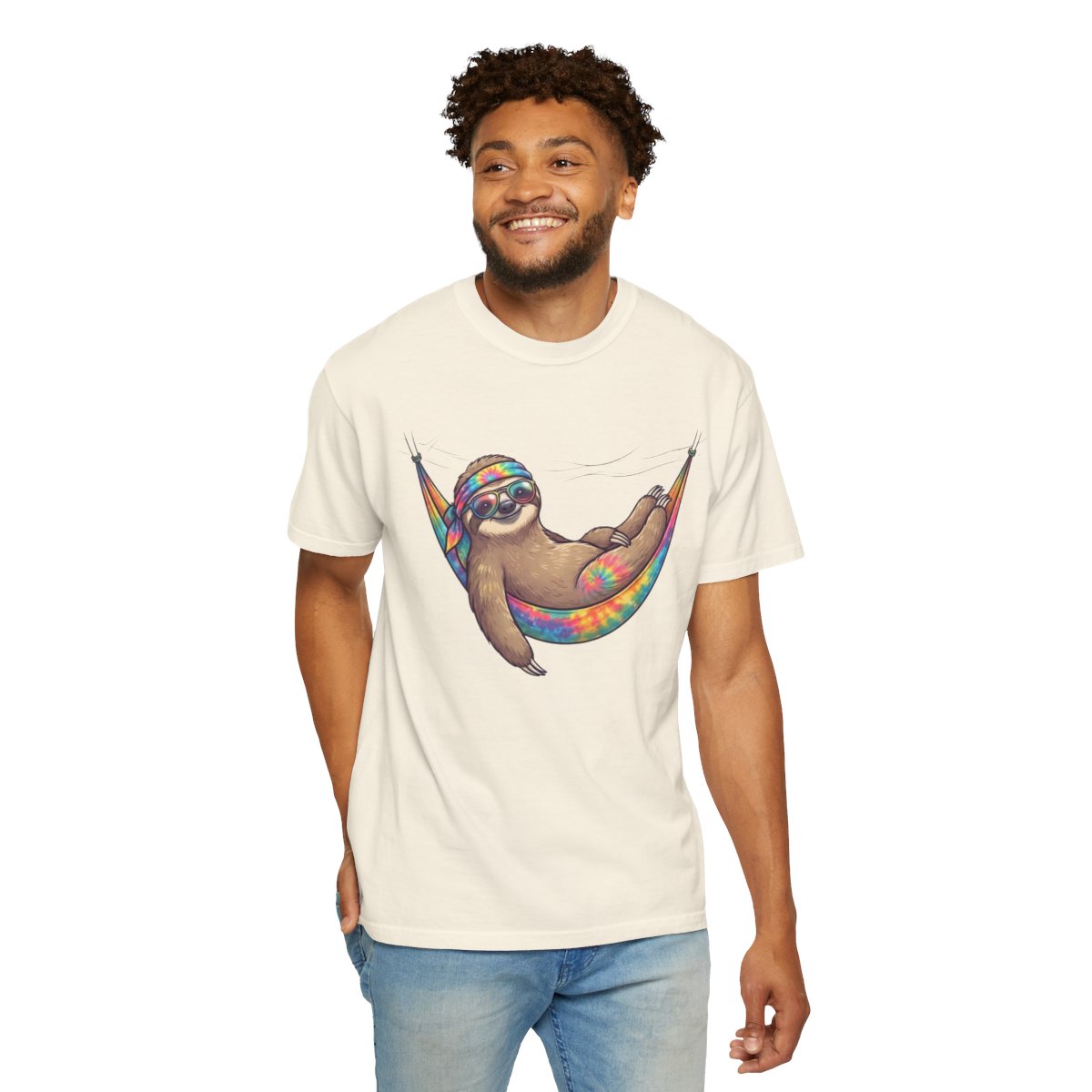 Color: Ivory | Hippy Sloth Unisex Garment-Dyed Tee