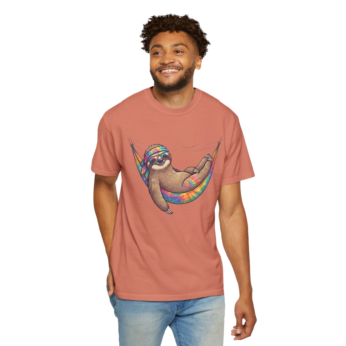 Color: Terracotta | Hippy Sloth Unisex Garment-Dyed Tee