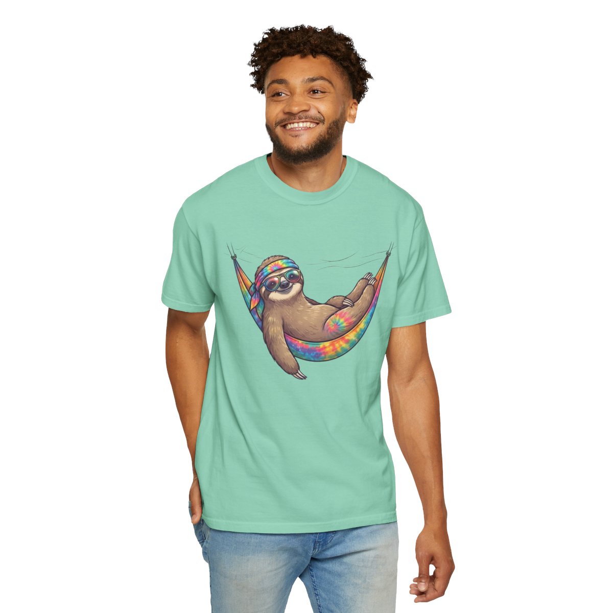 Color: Island Reef | Hippy Sloth Unisex Garment-Dyed Tee