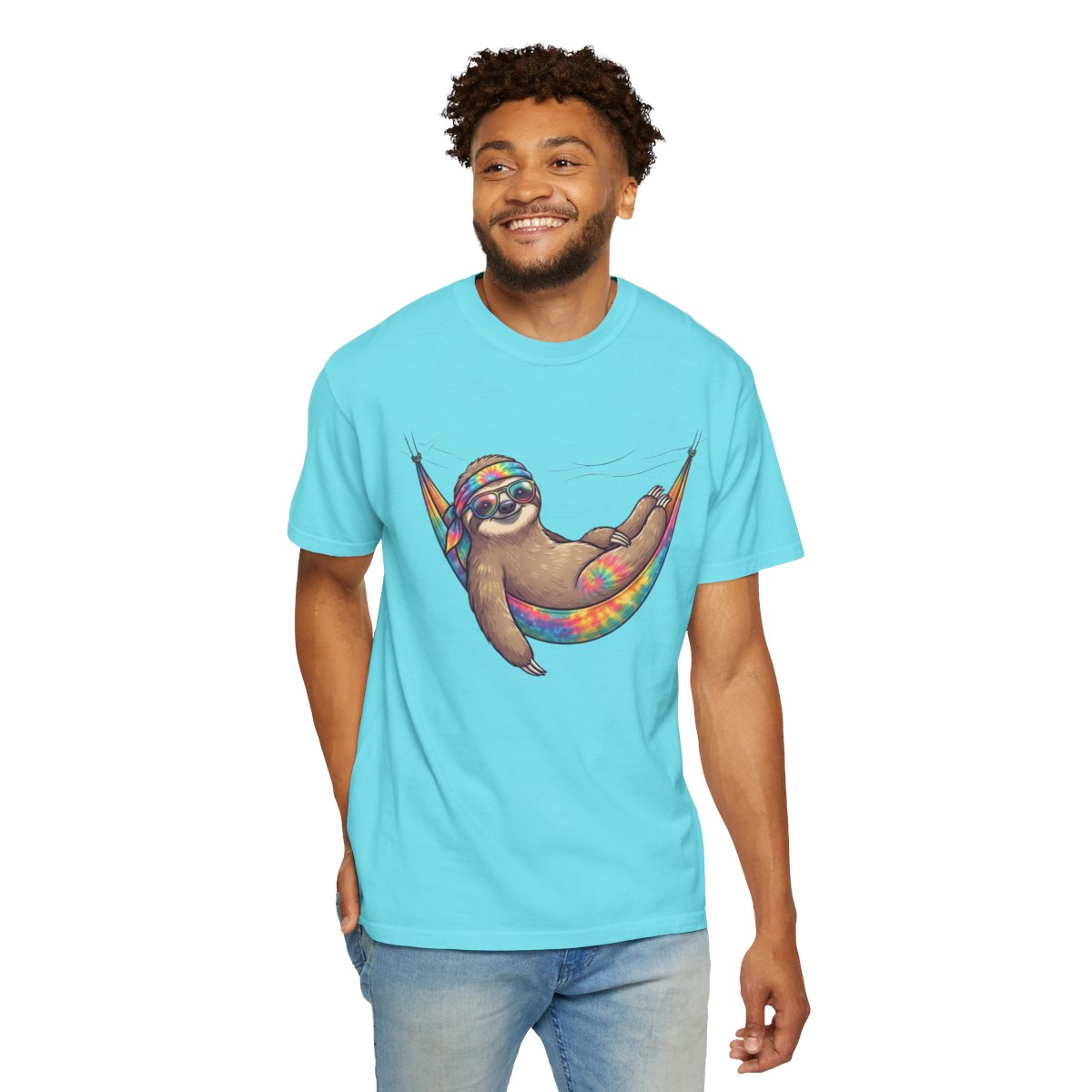Color: Lagoon Blue | Hippy Sloth Unisex Garment-Dyed Tee