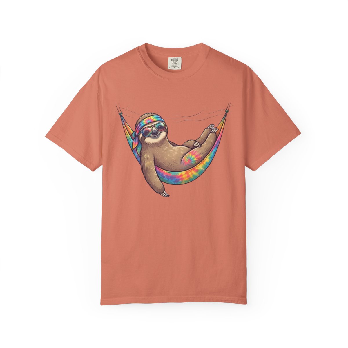 Color: Terracotta | Hippy Sloth Unisex Garment-Dyed Tee