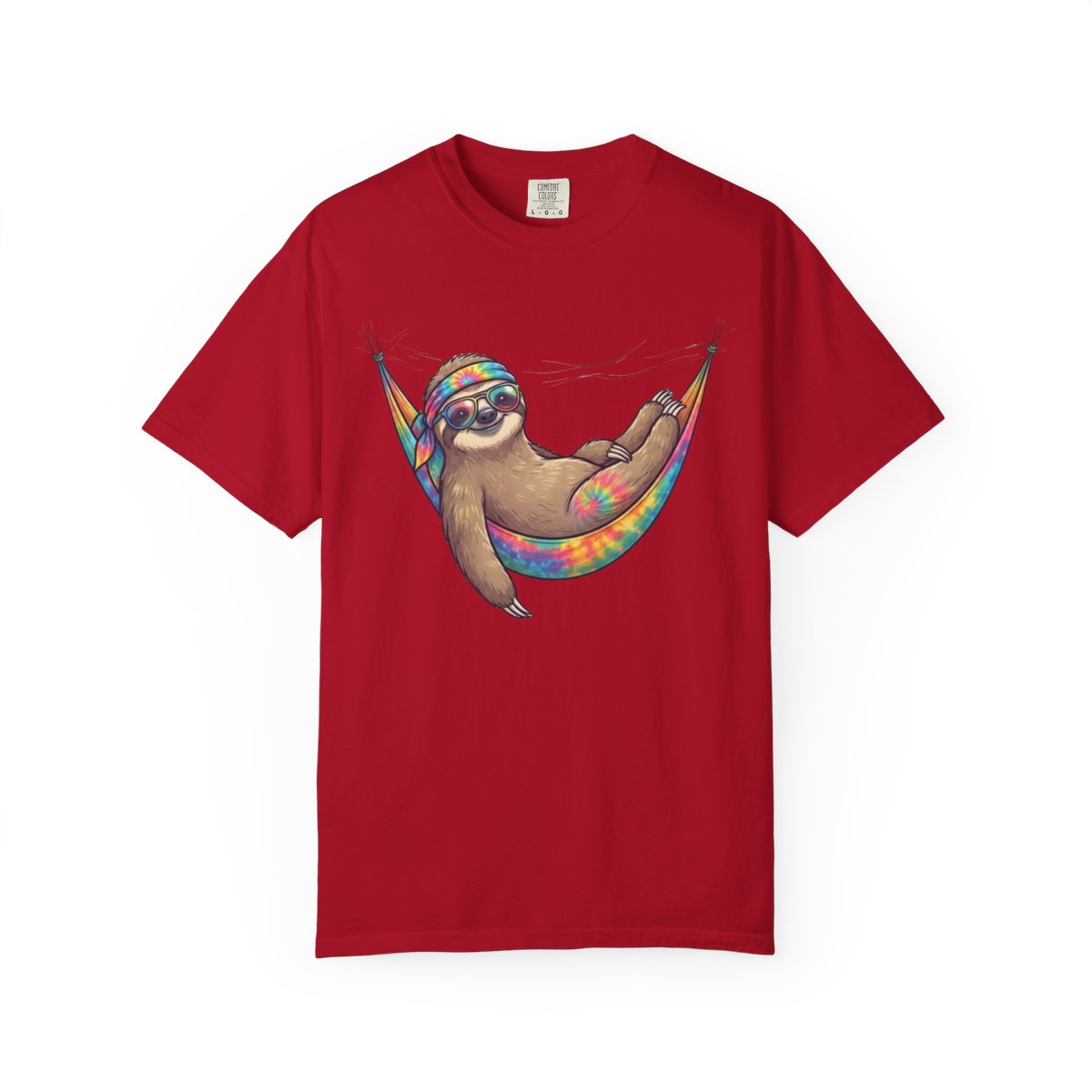 Color: Red | Hippy Sloth Unisex Garment-Dyed Tee