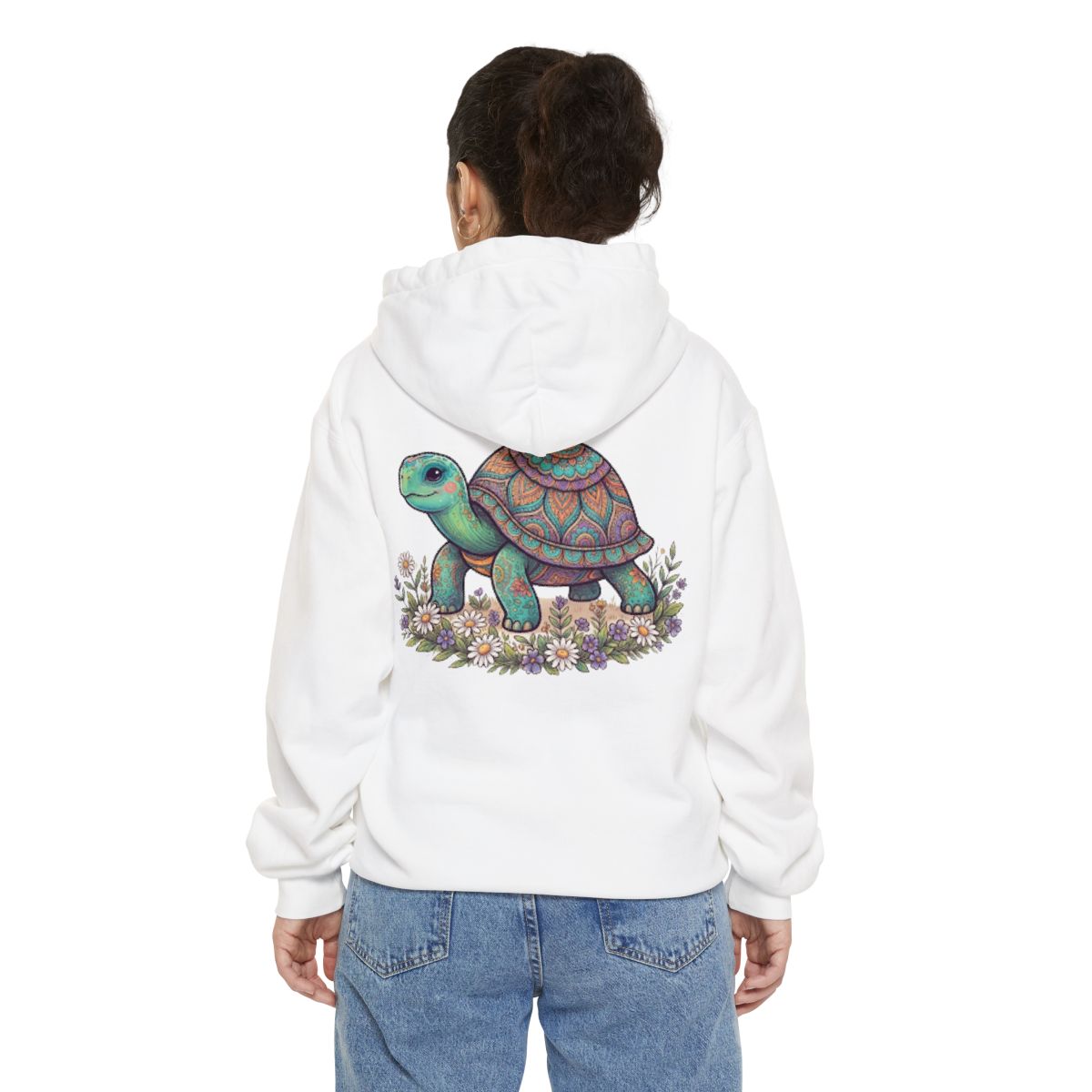 Color: White | Hippy Turtle Garment-Dyed Hoodie