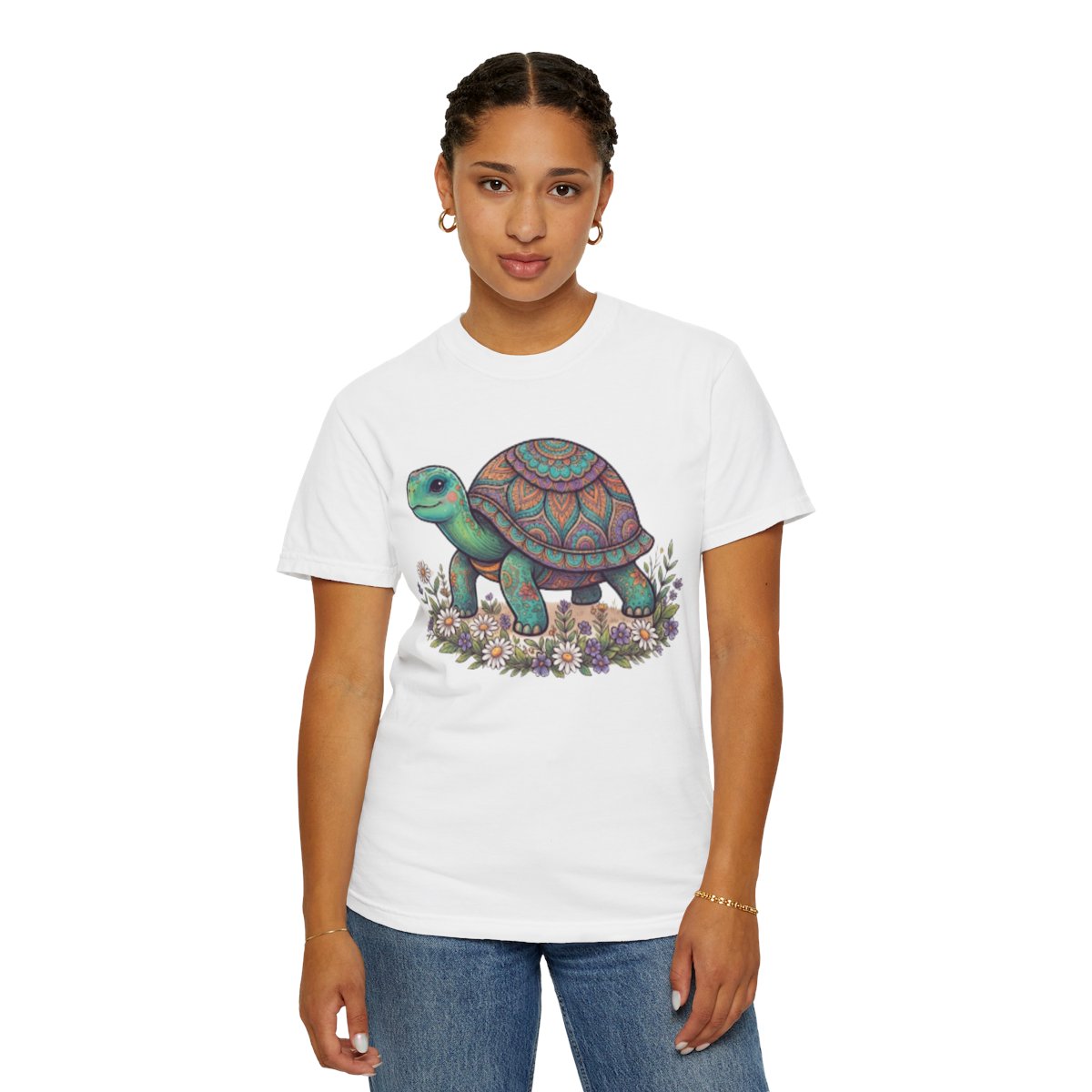 Color: White | Hippy Turtle Unisex Garment-Dyed Tee