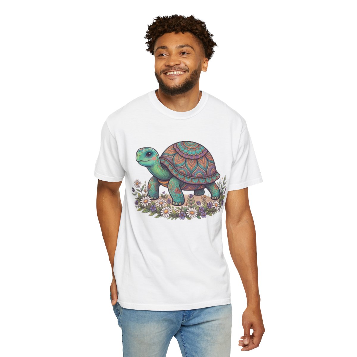 Color: White | Hippy Turtle Unisex Garment-Dyed Tee
