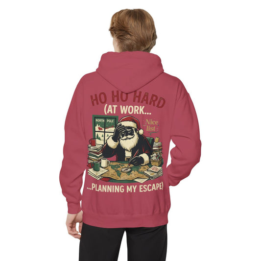 Color: Crimson | Ho Ho Hard At Work Garment-Dyed Hoodie