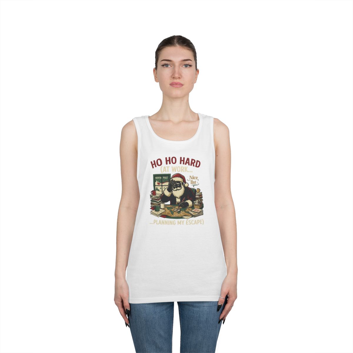 Color: White | Ho Ho Hard At Work Tank Top