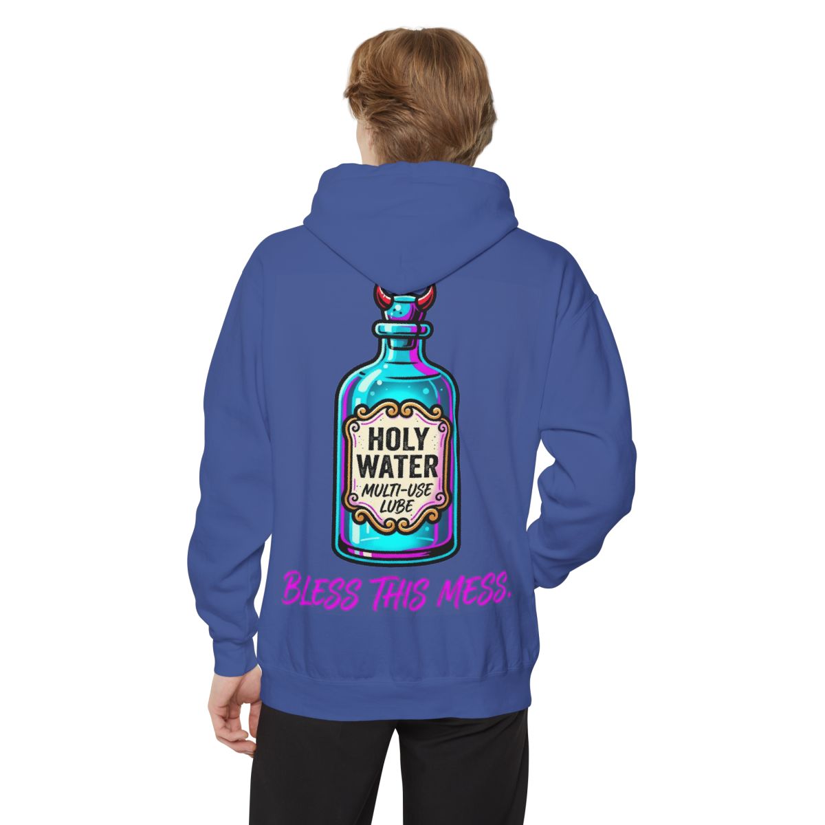Color: Flo Blue | Holy Lube Garment-Dyed Hoodie