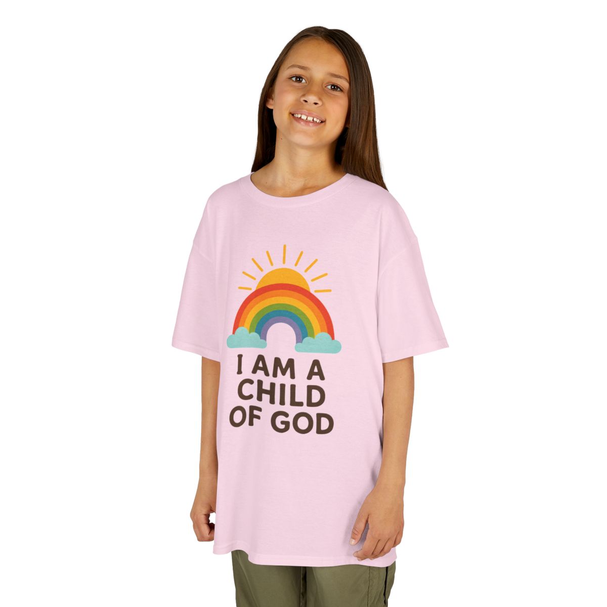 Color: Light Pink | I Am A Child of God Kids Tee
