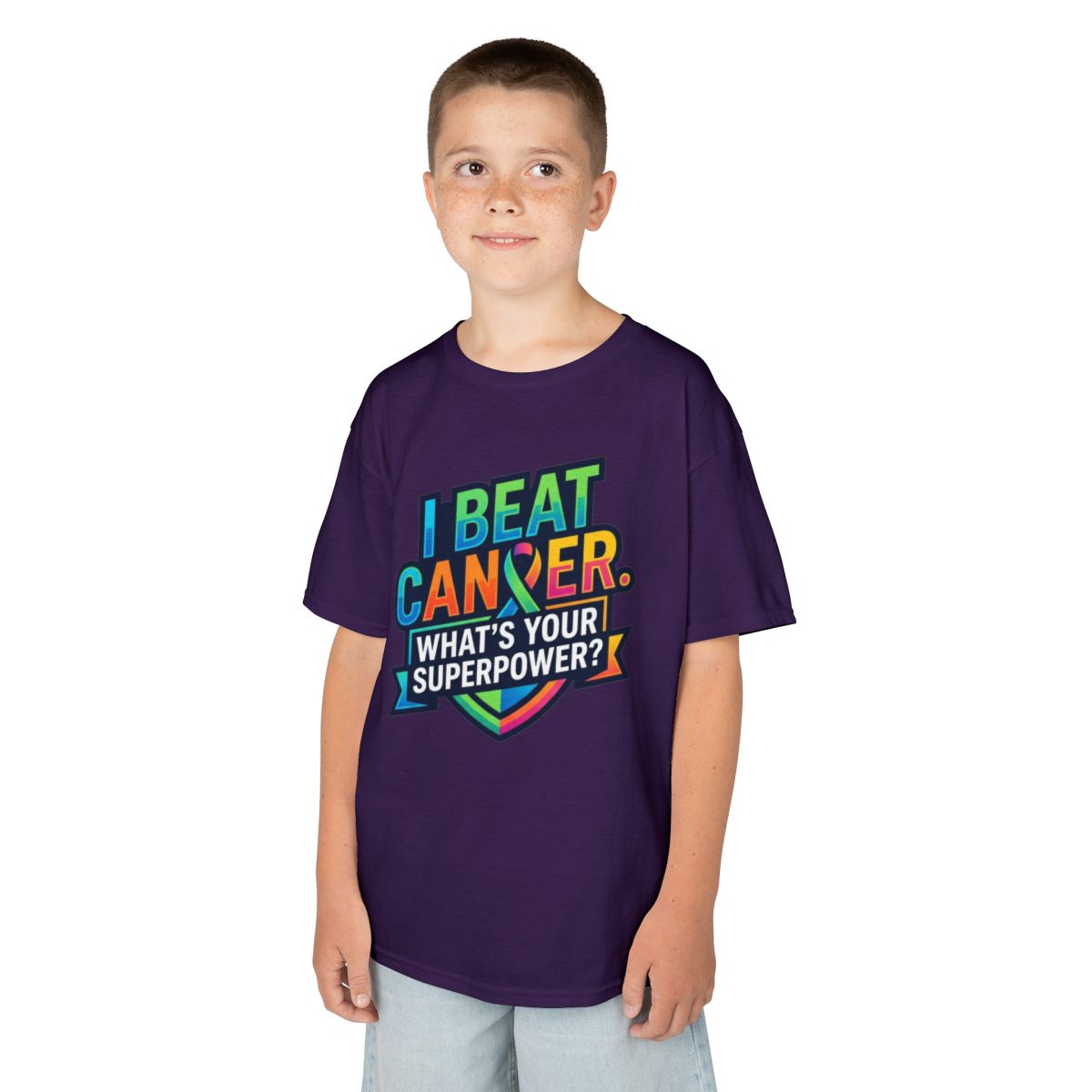 Color: Purple | I Beat Cancer - What is Your Superpower Kids Tee