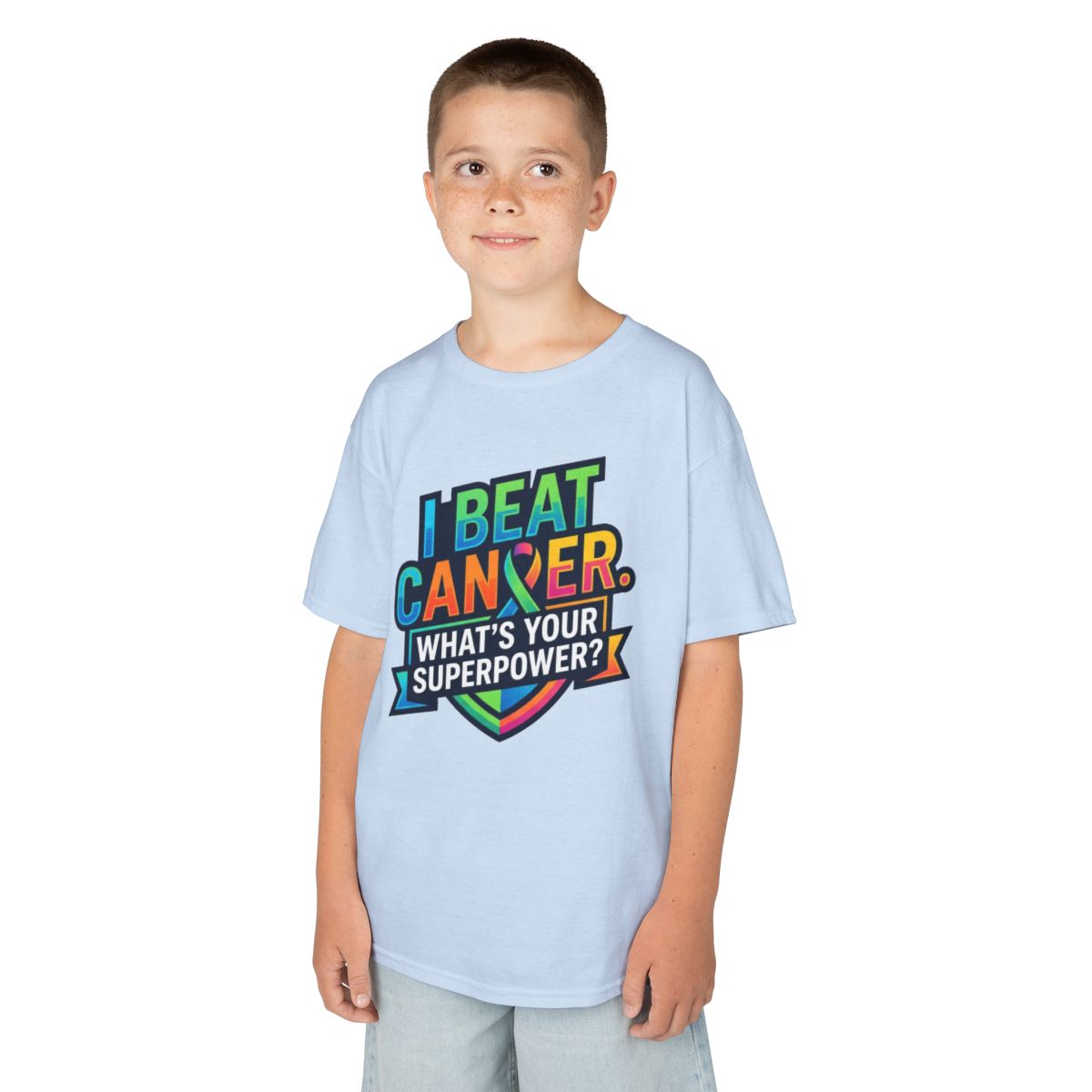Color: Light Blue | I Beat Cancer - What is Your Superpower Kids Tee
