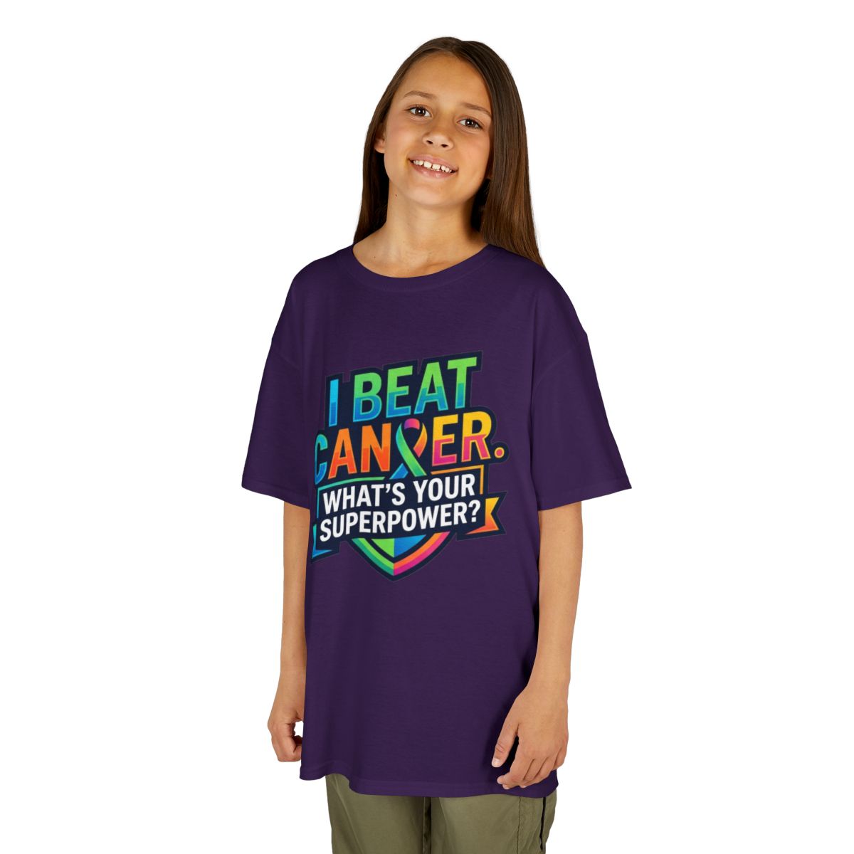 Color: Purple | I Beat Cancer - What is Your Superpower Kids Tee