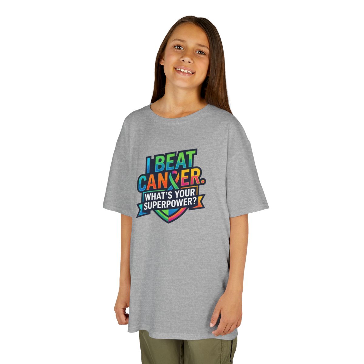 Color: Sport Grey | I Beat Cancer - What is Your Superpower Kids Tee