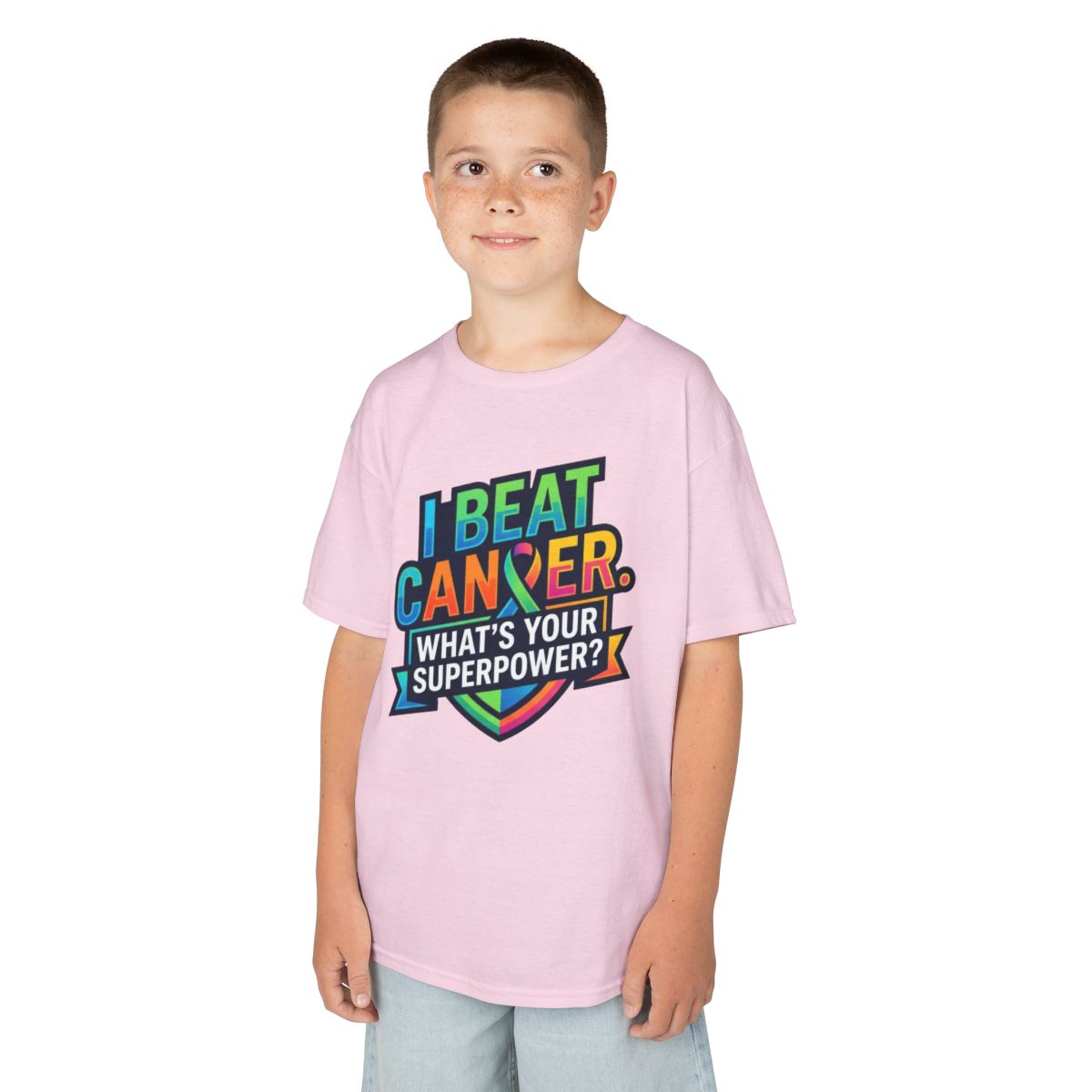 Color: Light Pink | I Beat Cancer - What is Your Superpower Kids Tee