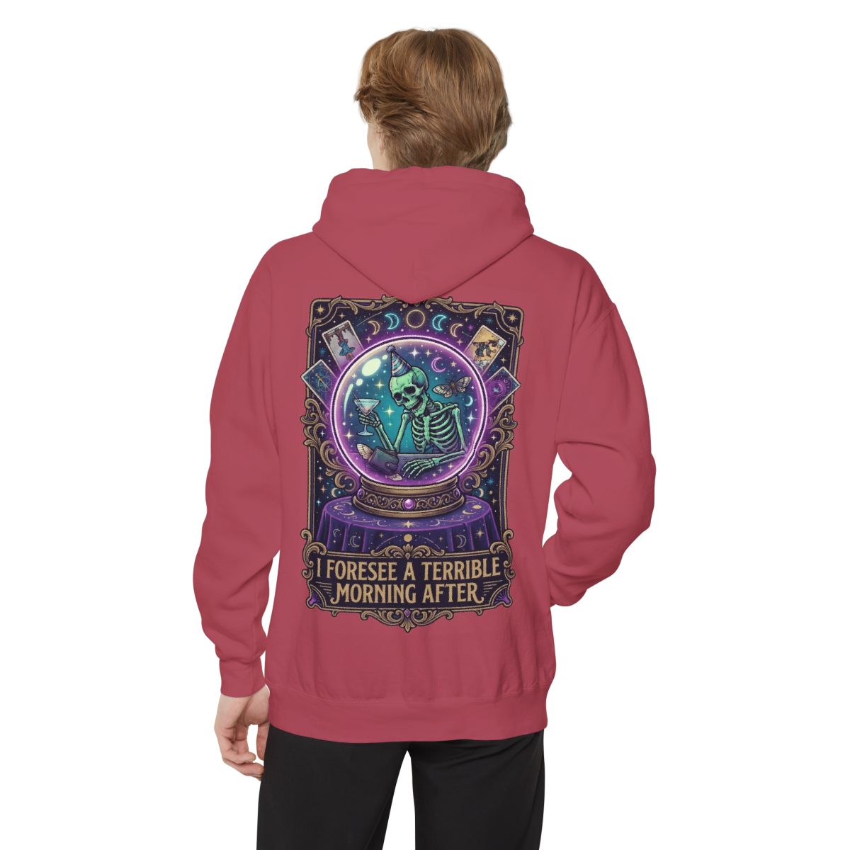 Color: Crimson | I Foresee A Terrible Morning After Garment-Dyed Hoodie