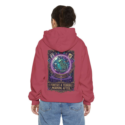 Color: Crimson | I Foresee A Terrible Morning After Garment-Dyed Hoodie