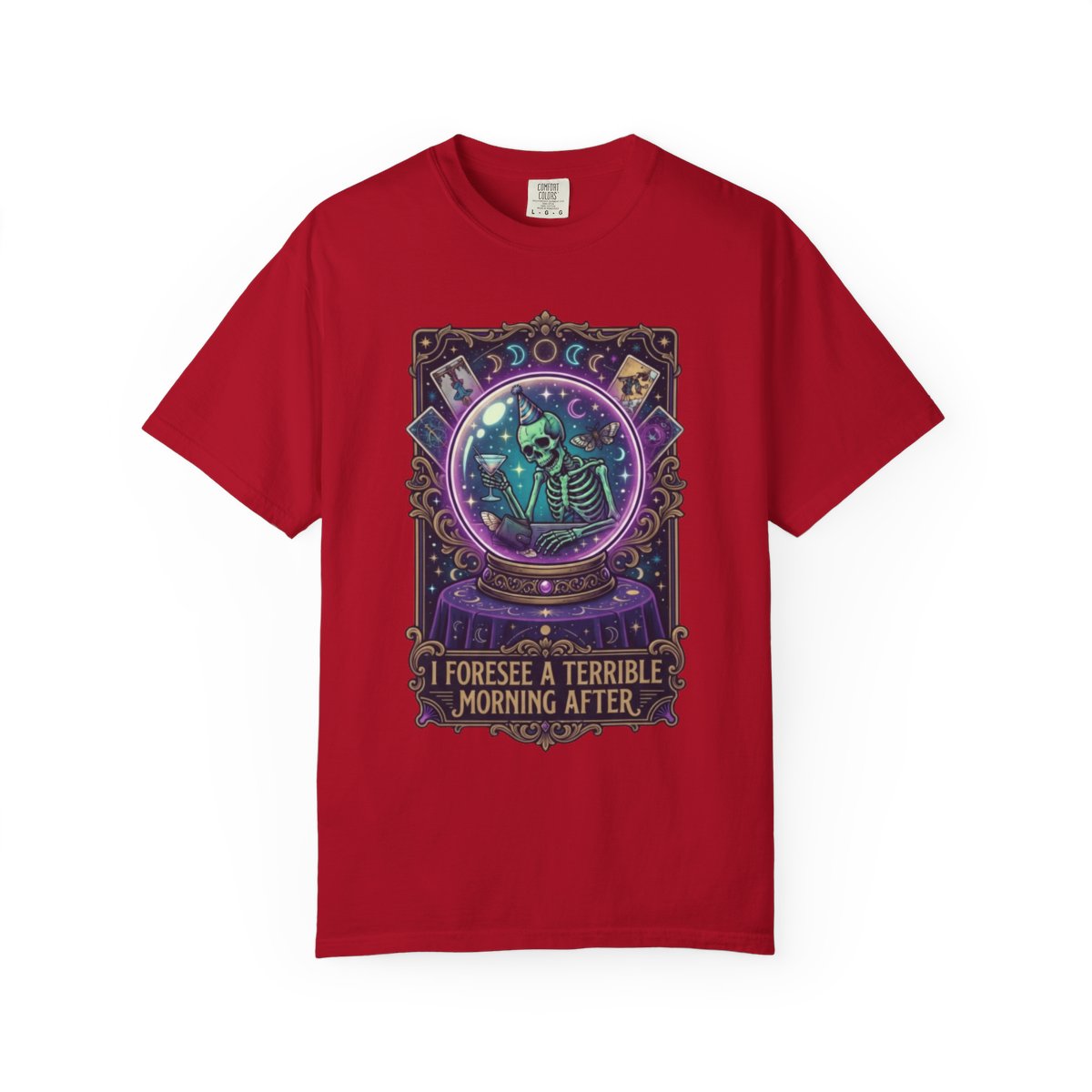 Color: Red | I Foresee A Terrible Morning After Unisex Garment-Dyed Tee