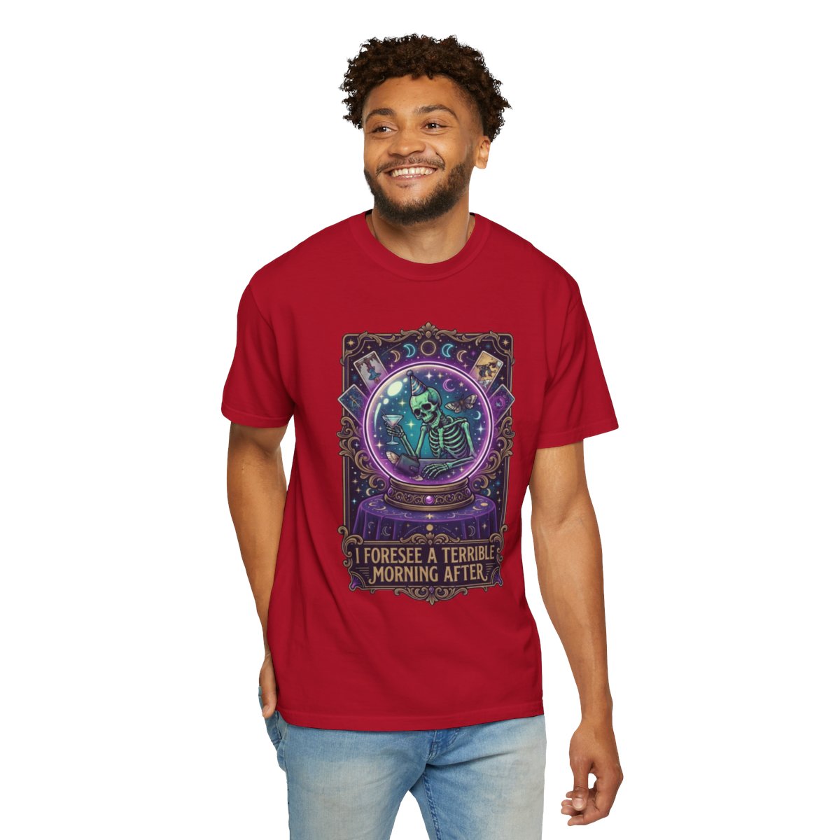Color: Red | I Foresee A Terrible Morning After Unisex Garment-Dyed Tee