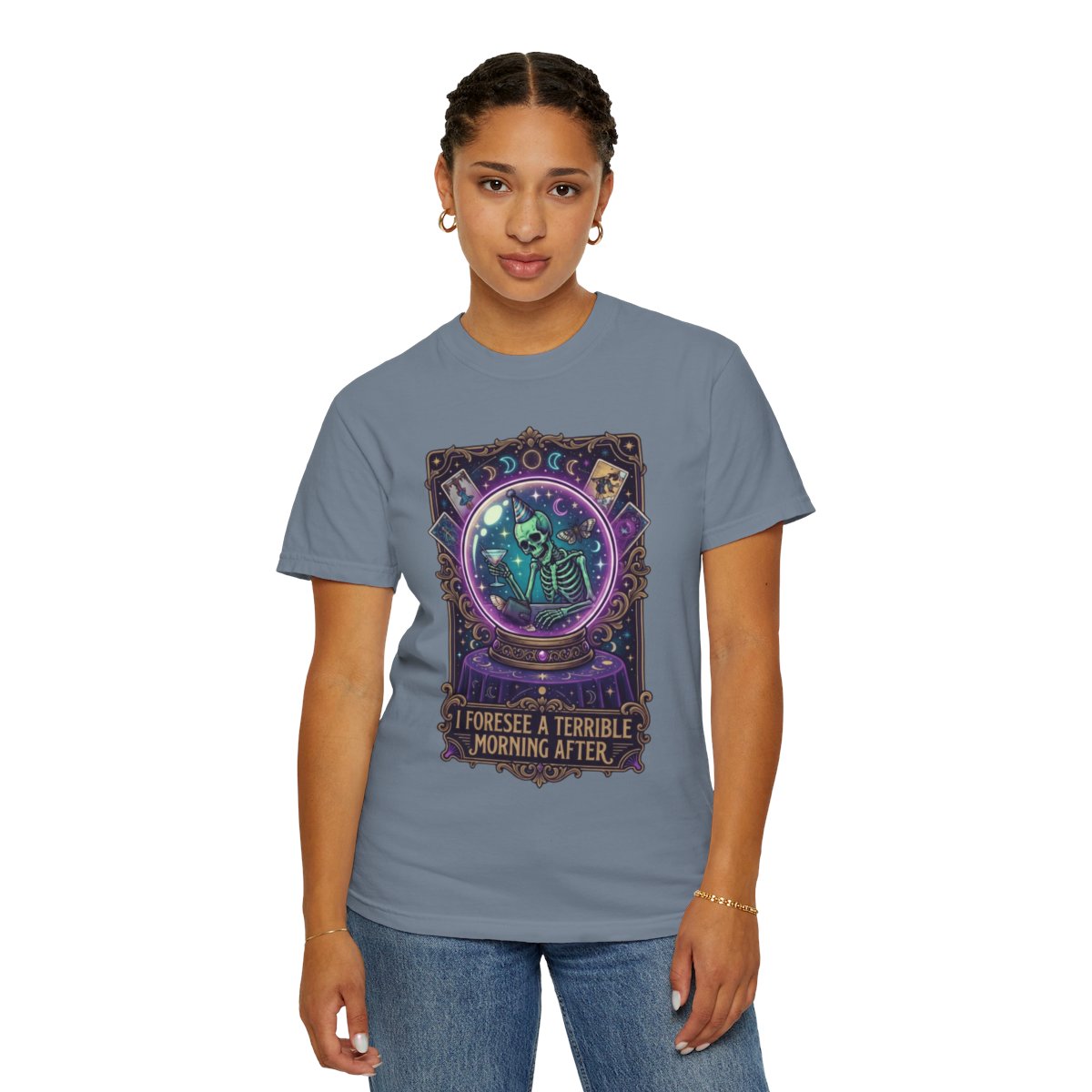 Color: Blue Jean | I Foresee A Terrible Morning After Unisex Garment-Dyed Tee