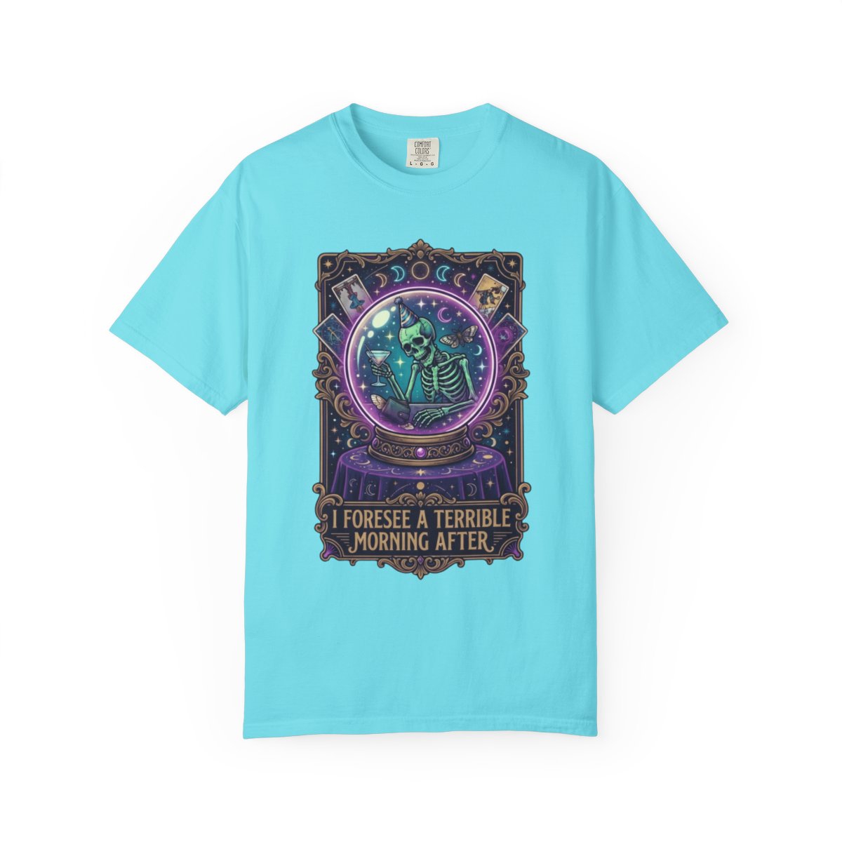 Color: Lagoon Blue | I Foresee A Terrible Morning After Unisex Garment-Dyed Tee