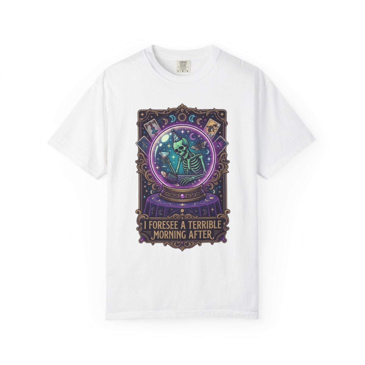Color: White | I Foresee A Terrible Morning After Unisex Garment-Dyed Tee