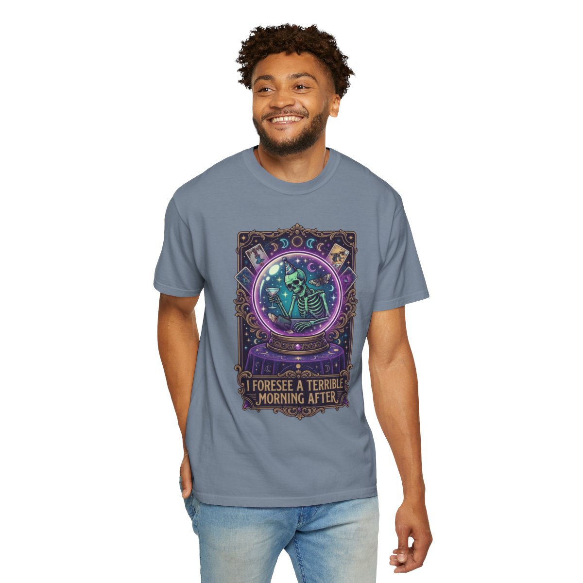 Color: Blue Jean | I Foresee A Terrible Morning After Unisex Garment-Dyed Tee