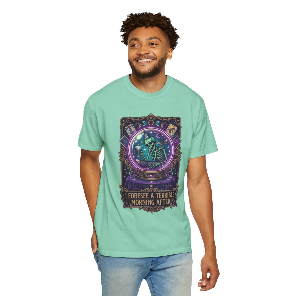 Color: Island Reef | I Foresee A Terrible Morning After Unisex Garment-Dyed Tee