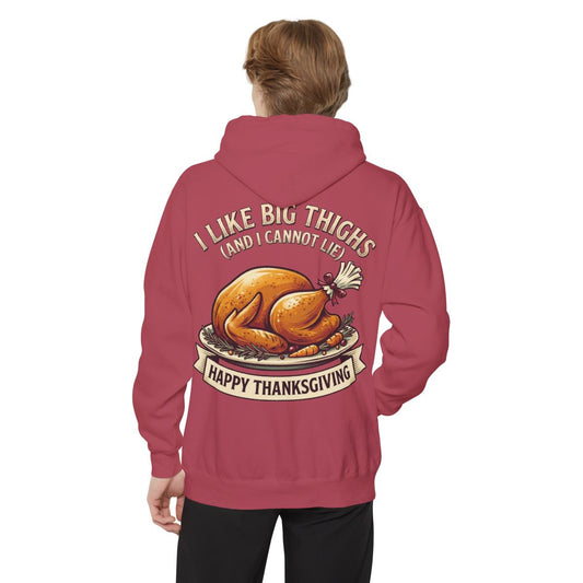Color: Crimson | I Like Big Thighs Garment-Dyed Hoodie