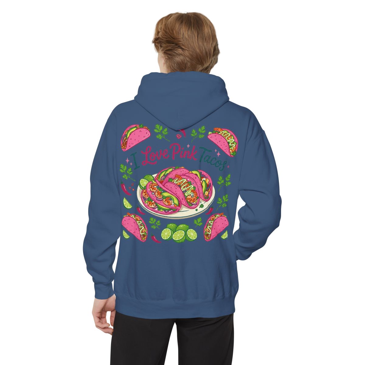 Color: True Navy | I Love Pink Tacos Garment-Dyed Hoodie