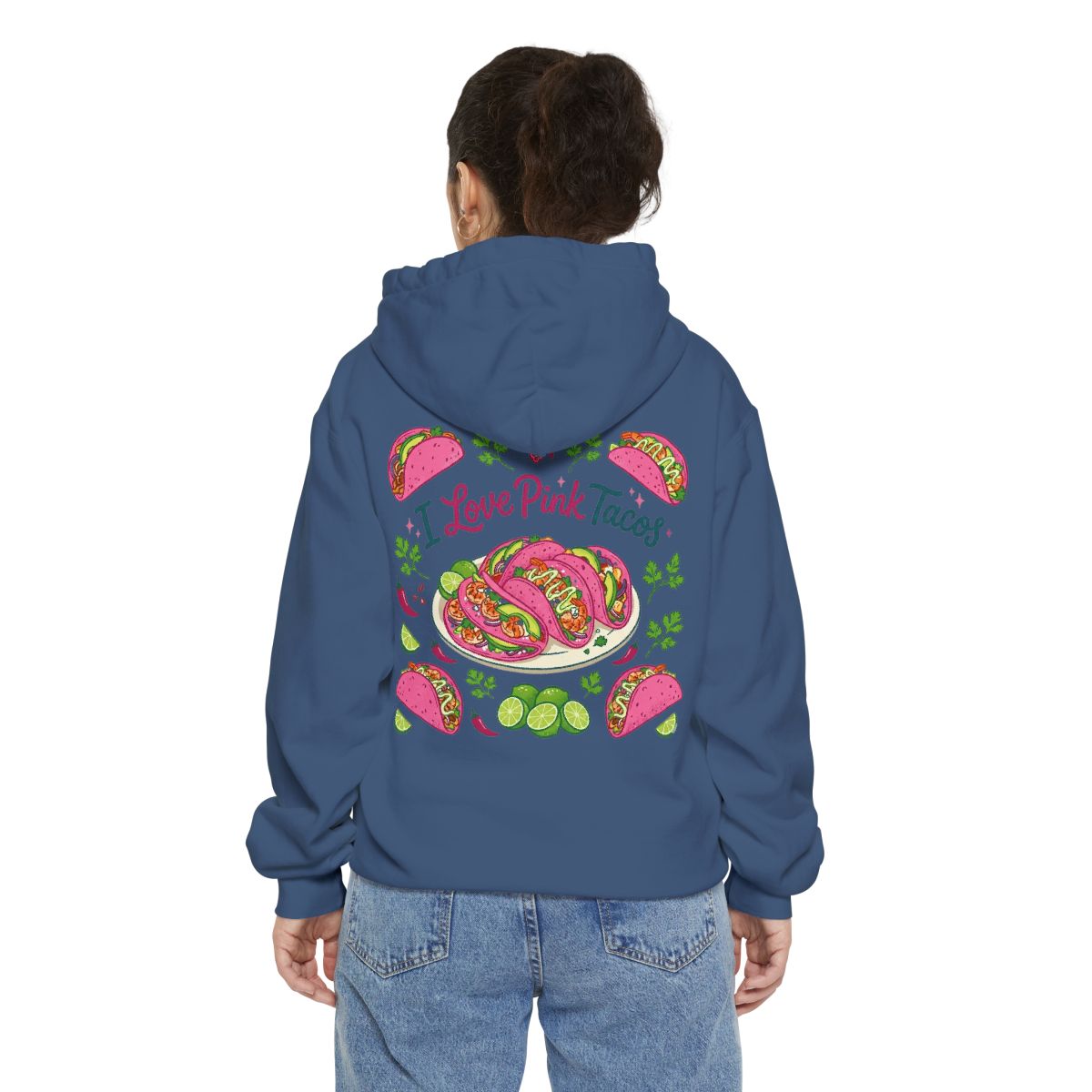 Color: True Navy | I Love Pink Tacos Garment-Dyed Hoodie