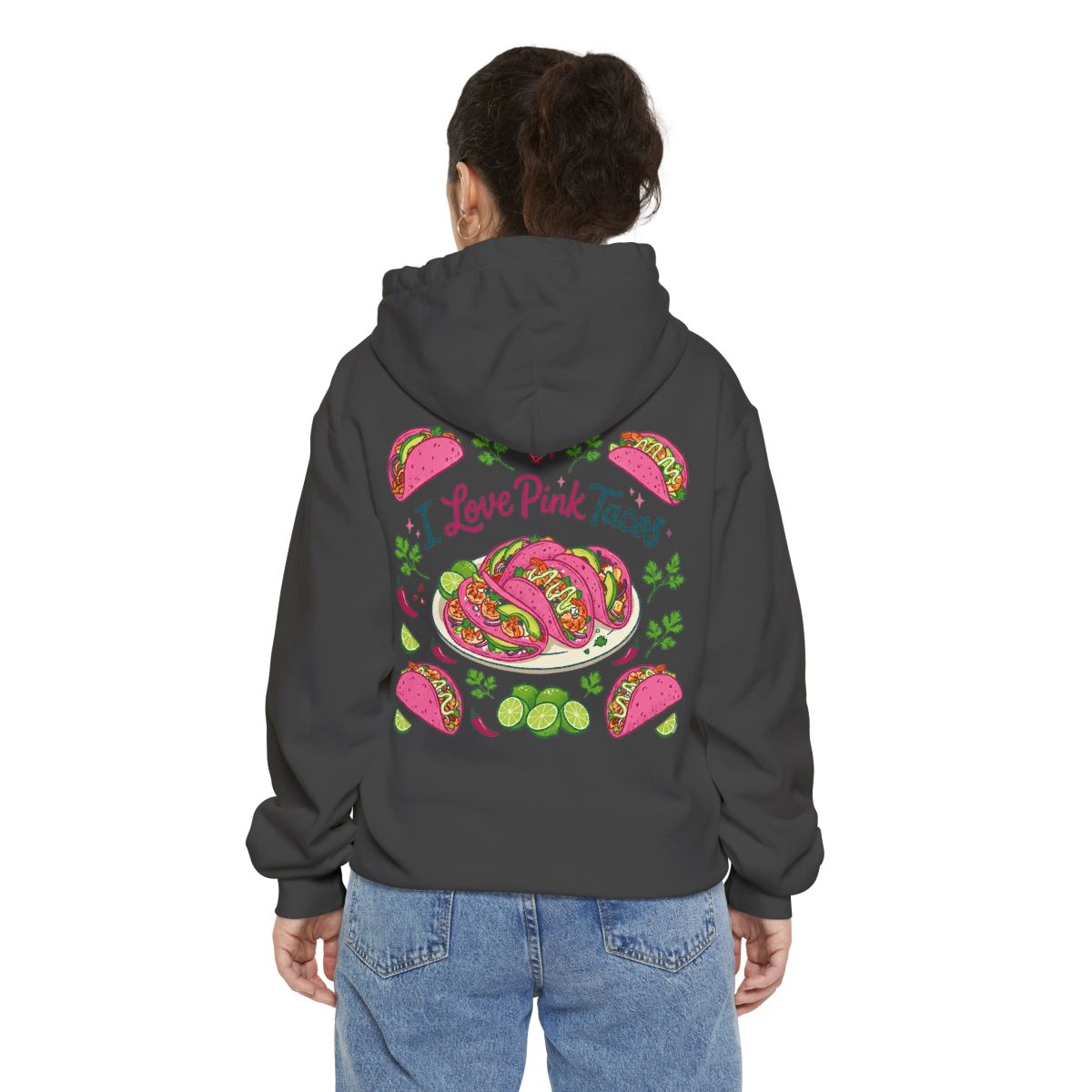 Color: Pepper | I Love Pink Tacos Garment-Dyed Hoodie
