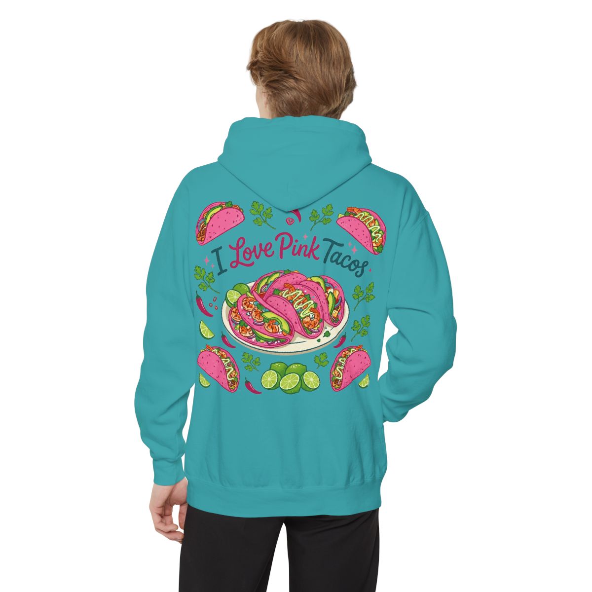 Color: Seafoam | I Love Pink Tacos Garment-Dyed Hoodie