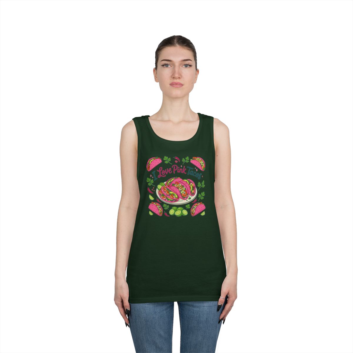 Color: Forest Green | I Love Pink Tacos Tank Top