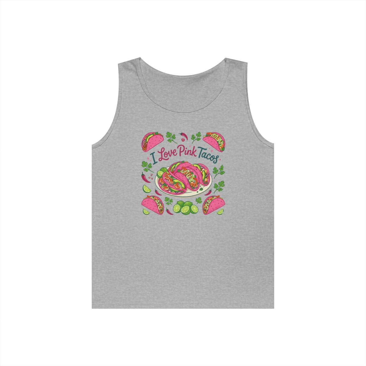 Color: Sport Grey | I Love Pink Tacos Tank Top